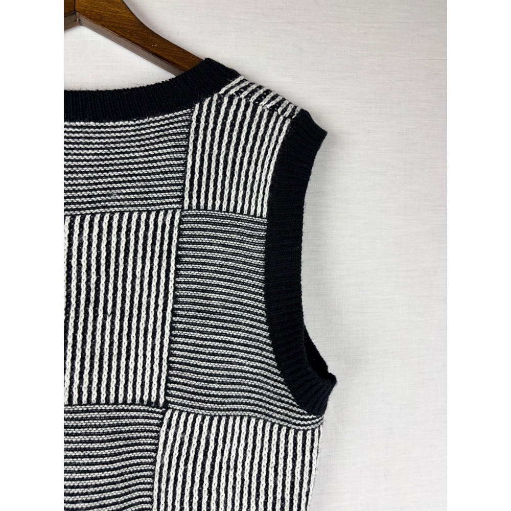 SHEIN Black White Geometric Patchwork Knit Sweater Vest V-Neck Striped Small - Picture 7 of 14